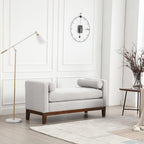 Elegante, 53,5 cm breite, gepolsterte Ottomane mit Holzbeinen und Nackenstützkissen