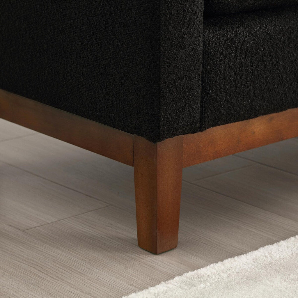 Elegante, 53,5 cm breite, gepolsterte Ottomane mit Holzbeinen und Nackenstützkissen