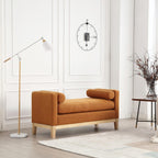 Elegante, 53,5 cm breite, gepolsterte Ottomane mit Holzbeinen und Nackenstützkissen