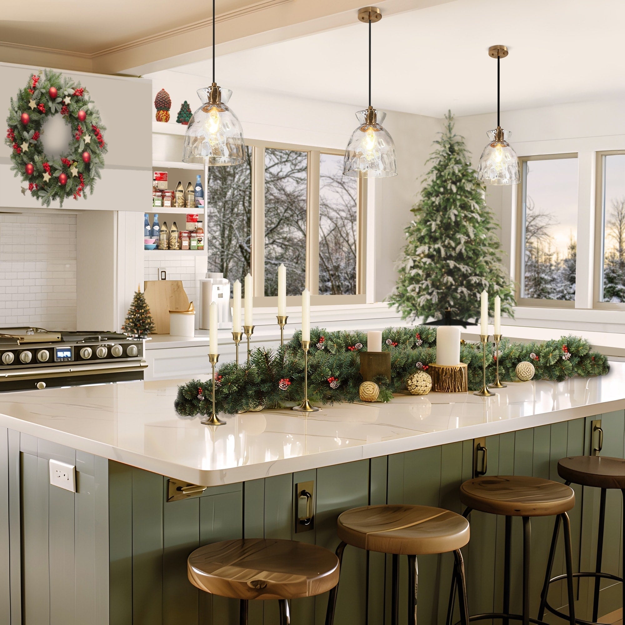 Elisie Pendelleuchte im Mid-Century-Modern-Stil, 1-flammig, Wasserfallform, gehämmertes Glas, Kuppel, Kücheninselbeleuchtung, Esszimmer