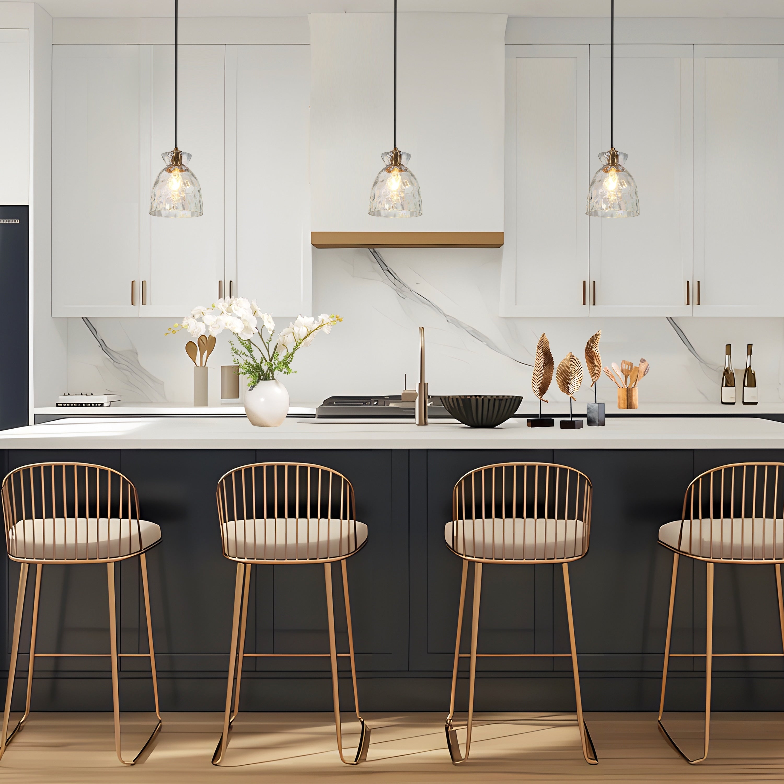 Elisie Pendelleuchte im Mid-Century-Modern-Stil, 1-flammig, Wasserfallform, gehämmertes Glas, Kuppel, Kücheninselbeleuchtung, Esszimmer