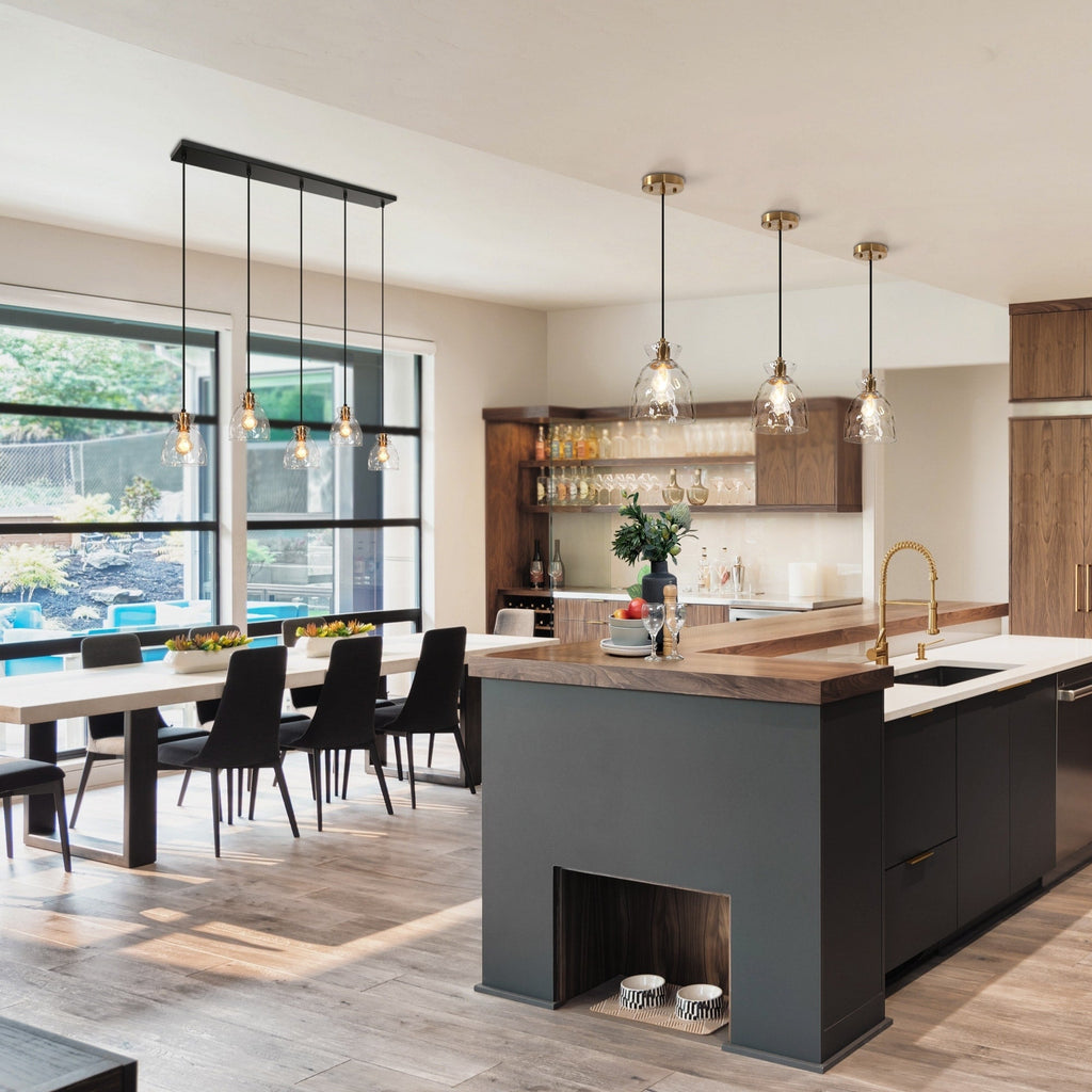 Elisie Pendelleuchte im Mid-Century-Modern-Stil, 1-flammig, Wasserfallform, gehämmertes Glas, Kuppel, Kücheninselbeleuchtung, Esszimmer