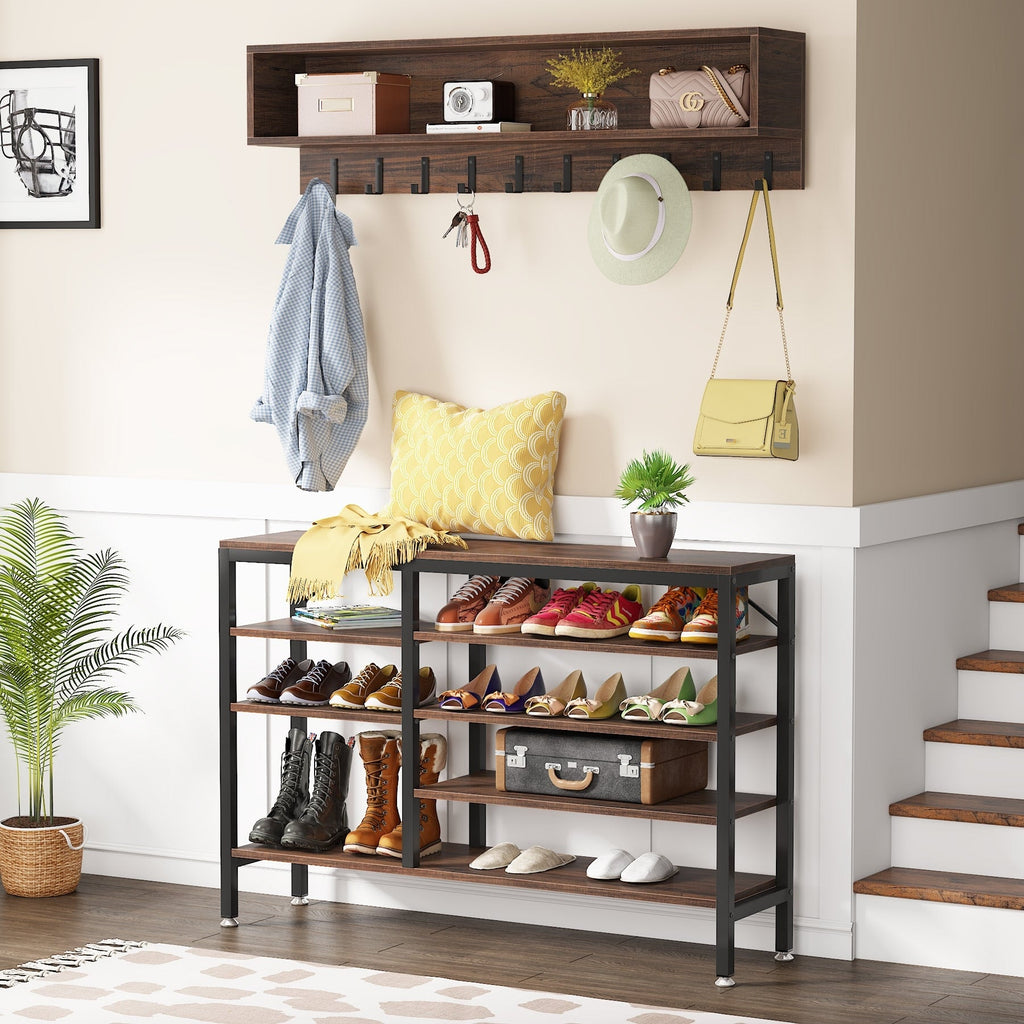 Garderobenständer-Schuhbank-Set für den Eingangsbereich, industrieller Garderobenständer