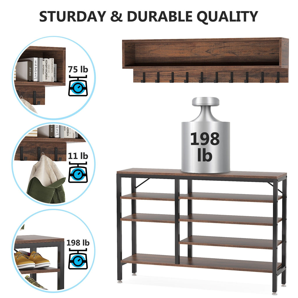 Garderobenständer-Schuhbank-Set für den Eingangsbereich, industrieller Garderobenständer