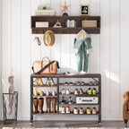 Garderobenständer-Schuhbank-Set für den Eingangsbereich, industrieller Garderobenständer