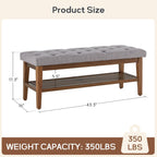Schuhbank mit Stauraum, Stoffbezug, Massivholz, 43 Zoll (ca. 109 cm) lange, gepolsterte Bank für Wohnzimmer und Schlafzimmer