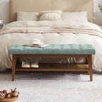 Schuhbank mit Stauraum, Stoffbezug, Massivholz, 43 Zoll (ca. 109 cm) lange, gepolsterte Bank für Wohnzimmer und Schlafzimmer