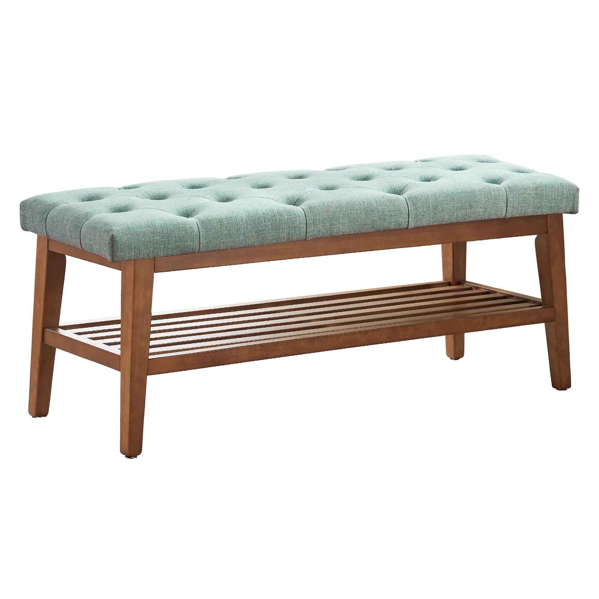 Schuhbank mit Stauraum, Stoffbezug, Massivholz, 43 Zoll (ca. 109 cm) lange, gepolsterte Bank für Wohnzimmer und Schlafzimmer