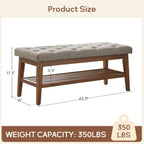 Schuhbank mit Stauraum, Stoffbezug, Massivholz, 43 Zoll (ca. 109 cm) lange, gepolsterte Bank für Wohnzimmer und Schlafzimmer