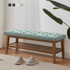 Schuhbank mit Stauraum, Stoffbezug, Massivholz, 43 Zoll (ca. 109 cm) lange, gepolsterte Bank für Wohnzimmer und Schlafzimmer