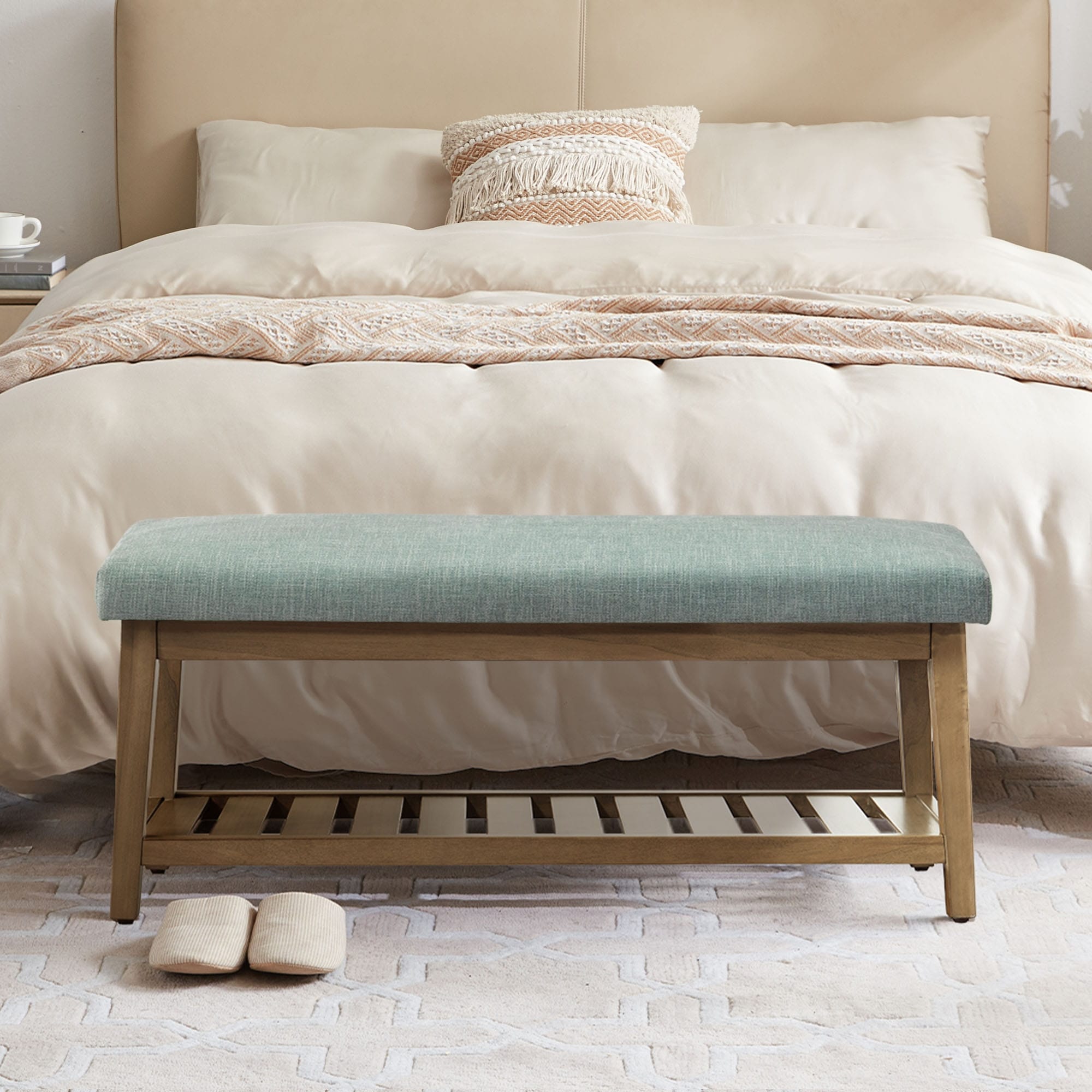 Schuhbank für den Eingangsbereich, Aufbewahrungsbank, gepolsterte Bank