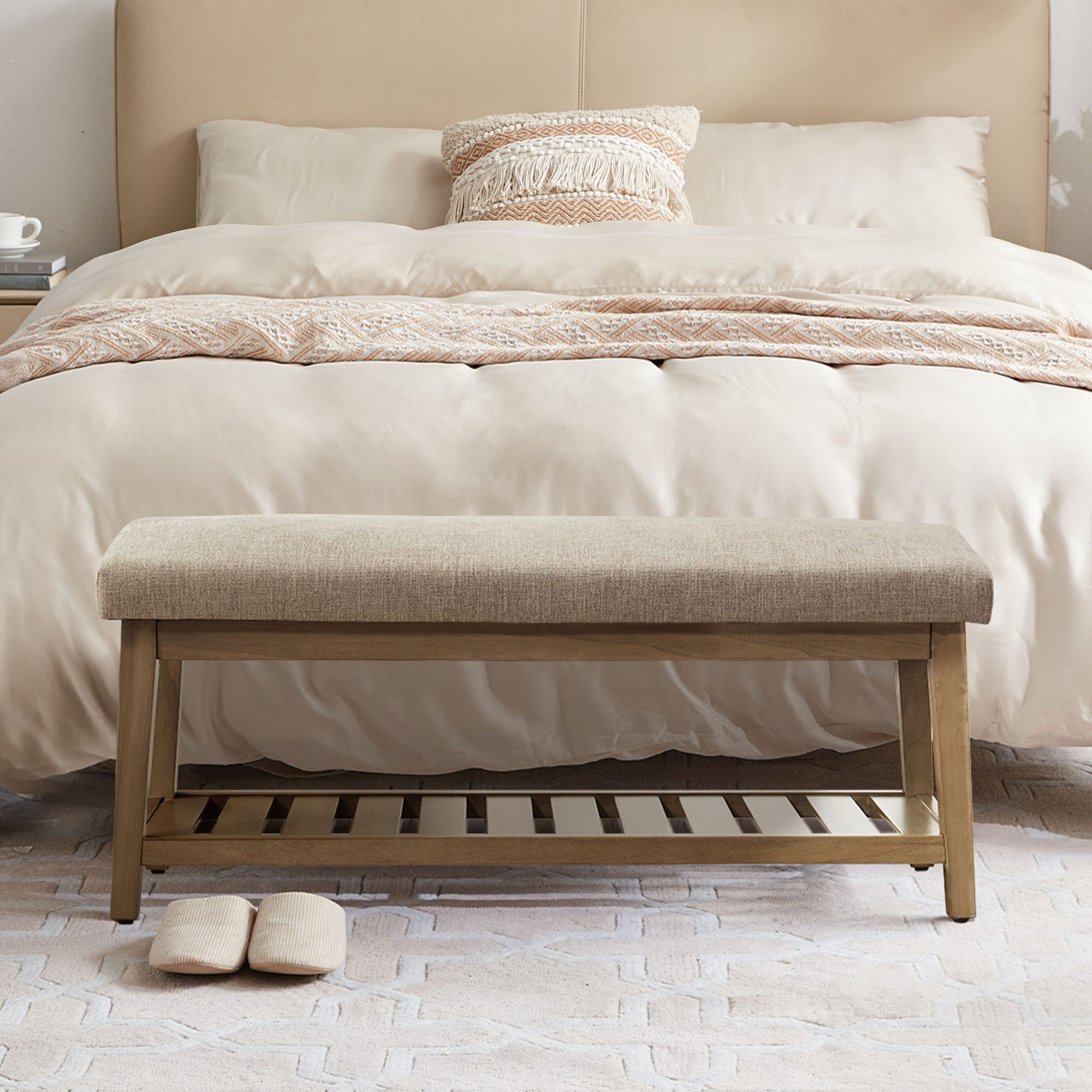 Schuhbank für den Eingangsbereich, Aufbewahrungsbank, gepolsterte Bank