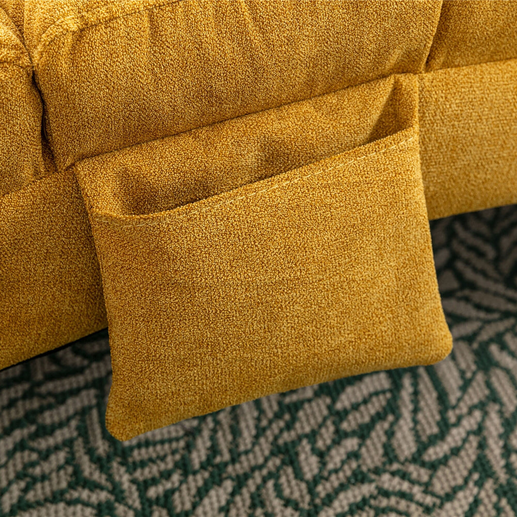 Ergonomischer Massage-Liegestuhl aus Leinen mit verstellbarer Rückenlehne, gesteppter Polsterung, Fernbedienung und 5 Vibrationsmodi