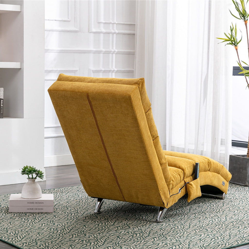 Ergonomischer Massage-Liegestuhl aus Leinen mit verstellbarer Rückenlehne, gesteppter Polsterung, Fernbedienung und 5 Vibrationsmodi