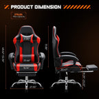 Ergonomischer Gaming-Sessel aus PU-Leder mit 360°-Drehfunktion, Fußstütze, Kopfstütze, Lendenwirbelstütze und verstellbarer Höhe