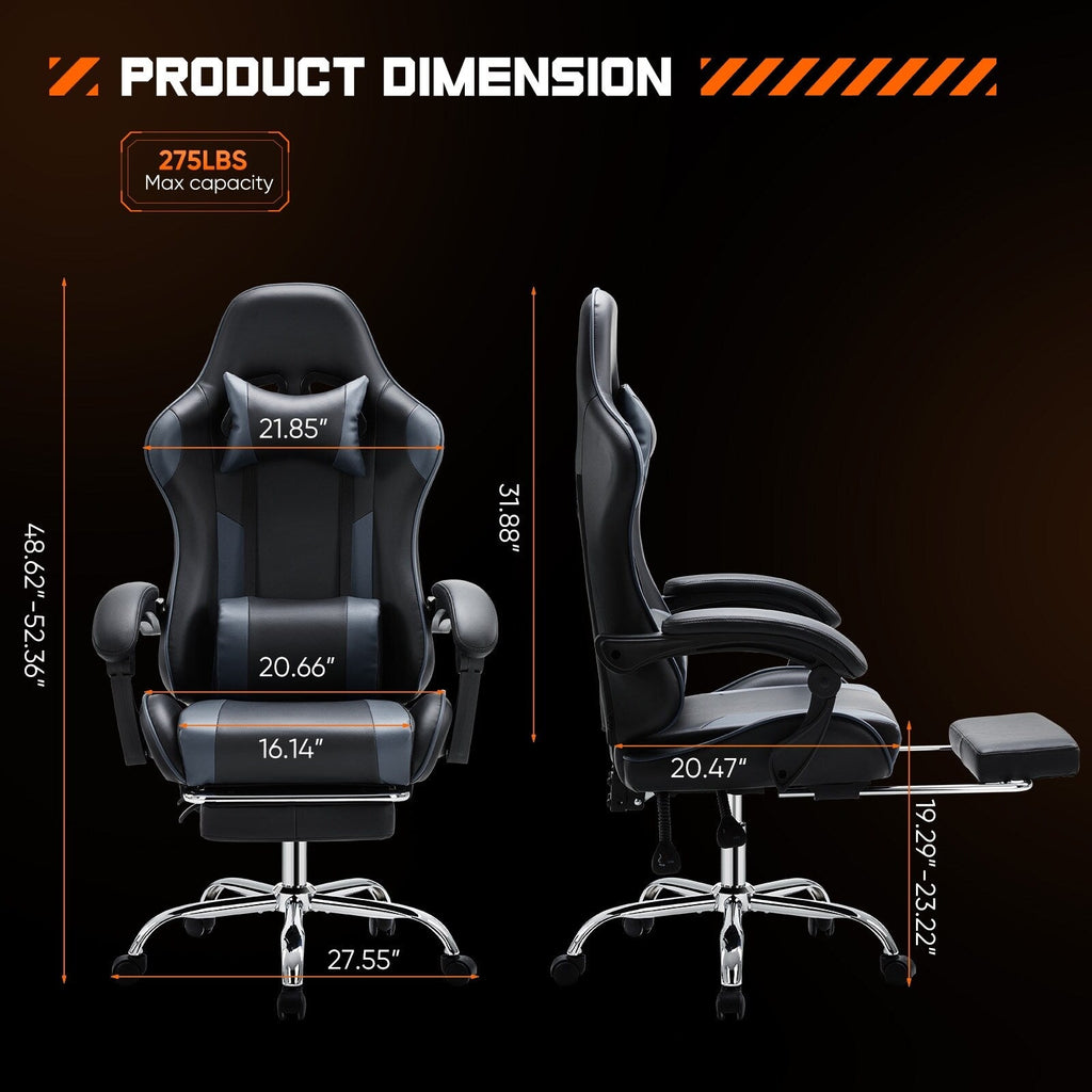 Ergonomischer Gaming-Sessel aus PU-Leder mit 360°-Drehfunktion, Fußstütze, Kopfstütze, Lendenwirbelstütze und verstellbarer Höhe