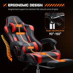 Ergonomischer Gaming-Sessel aus PU-Leder mit 360°-Drehfunktion, Fußstütze, Kopfstütze, Lendenwirbelstütze und verstellbarer Höhe