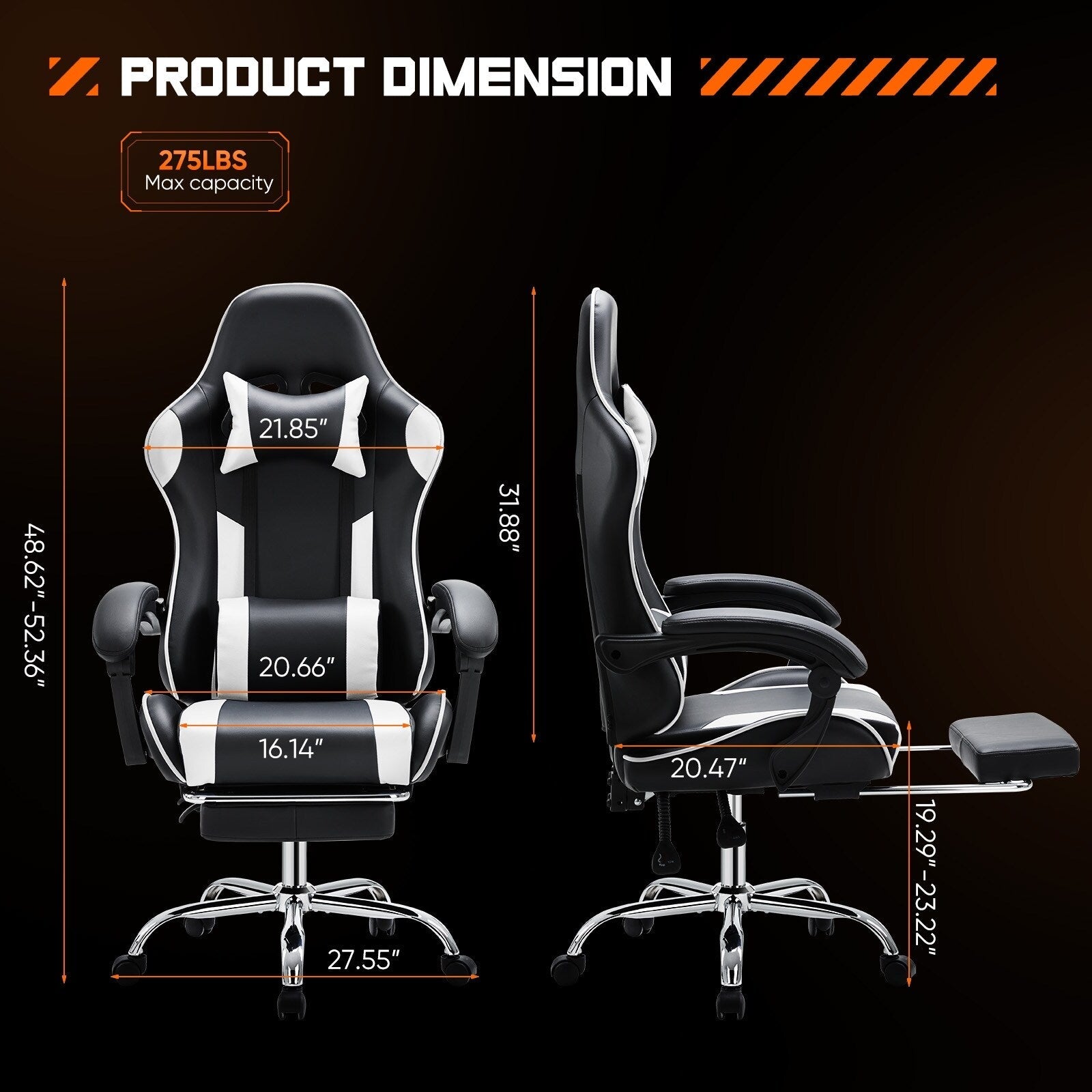 Ergonomischer Gaming-Sessel aus PU-Leder mit 360°-Drehfunktion, Fußstütze, Kopfstütze, Lendenwirbelstütze und verstellbarer Höhe