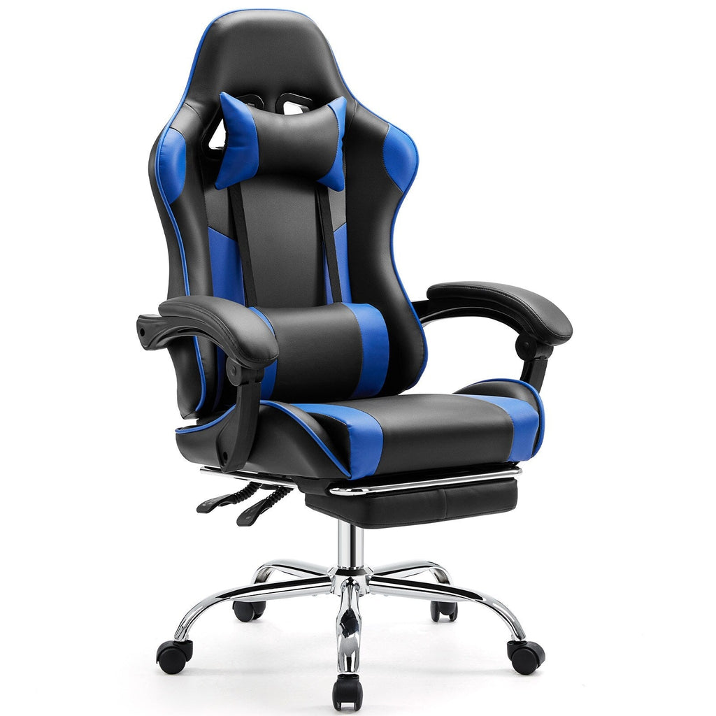 Ergonomischer Gaming-Sessel aus PU-Leder mit 360°-Drehfunktion, Fußstütze, Kopfstütze, Lendenwirbelstütze und verstellbarer Höhe