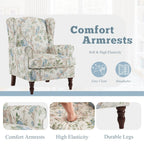 Erommy Moderner Akzentstuhl, Hochlehner-Sessel, gepolstertes Stoffsofa mit Knöpfen und Holzbeinen für das Wohnzimmer