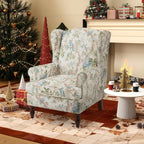 Erommy Moderner Akzentstuhl, Hochlehner-Sessel, gepolstertes Stoffsofa mit Knöpfen und Holzbeinen für das Wohnzimmer