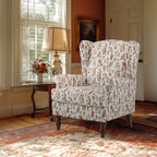 Erommy Moderner Akzentstuhl, Hochlehner-Sessel, gepolstertes Stoffsofa mit Knöpfen und Holzbeinen für das Wohnzimmer