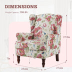 Erommy Moderner Akzentstuhl, Hochlehner-Sessel, gepolstertes Stoffsofa mit Knöpfen und Holzbeinen für das Wohnzimmer