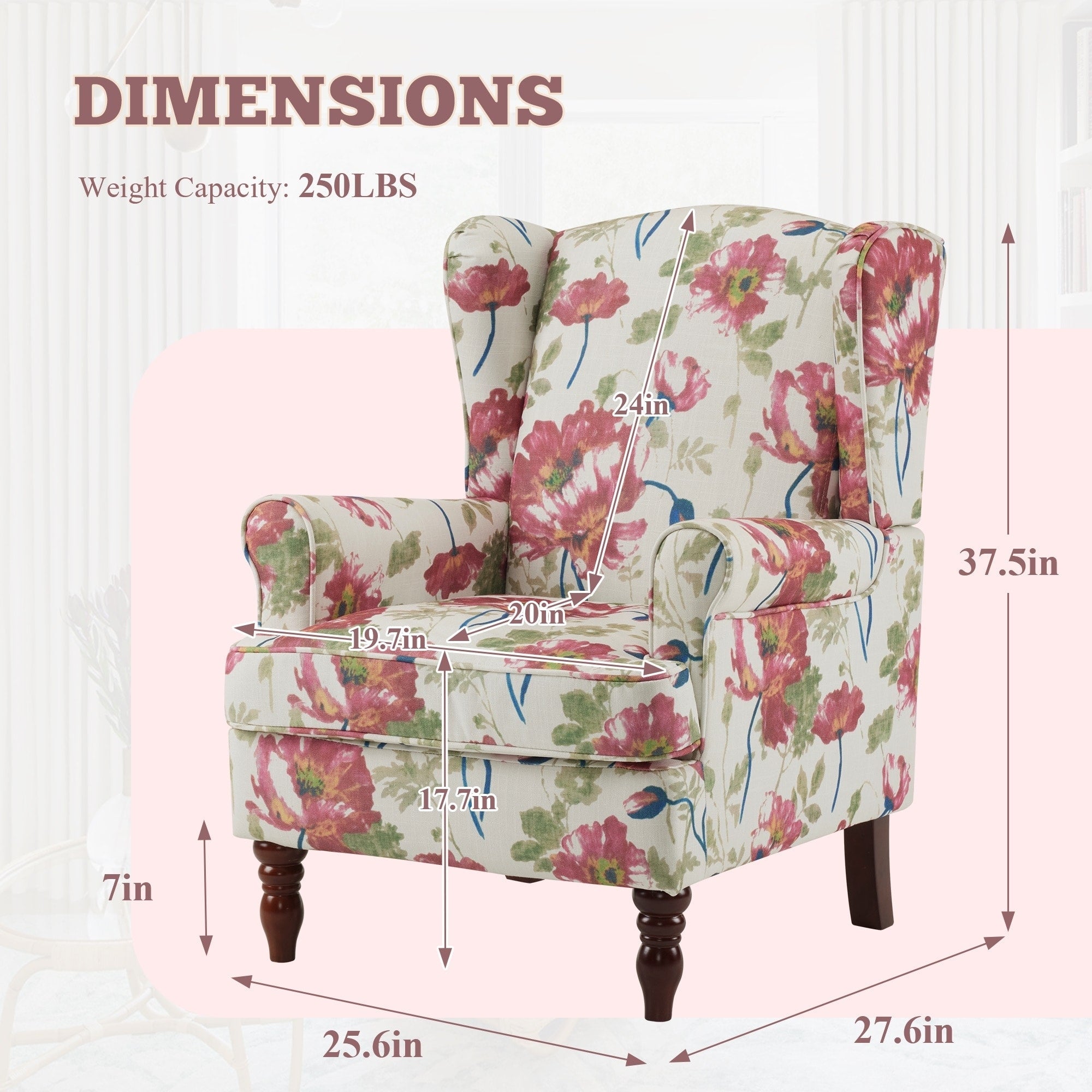 Erommy Moderner Akzentstuhl, Hochlehner-Sessel, gepolstertes Stoffsofa mit Knöpfen und Holzbeinen für das Wohnzimmer