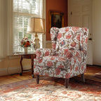 Erommy Moderner Akzentstuhl, Hochlehner-Sessel, gepolstertes Stoffsofa mit Knöpfen und Holzbeinen für das Wohnzimmer