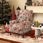 Erommy Moderner Akzentstuhl, Hochlehner-Sessel, gepolstertes Stoffsofa mit Knöpfen und Holzbeinen für das Wohnzimmer