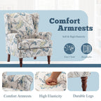 Erommy Moderner Akzentstuhl, Hochlehner-Sessel, gepolstertes Stoffsofa mit Knöpfen und Holzbeinen für das Wohnzimmer