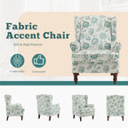 Erommy Moderner Akzentstuhl, Hochlehner-Sessel, gepolstertes Stoffsofa mit Knöpfen und Holzbeinen für das Wohnzimmer
