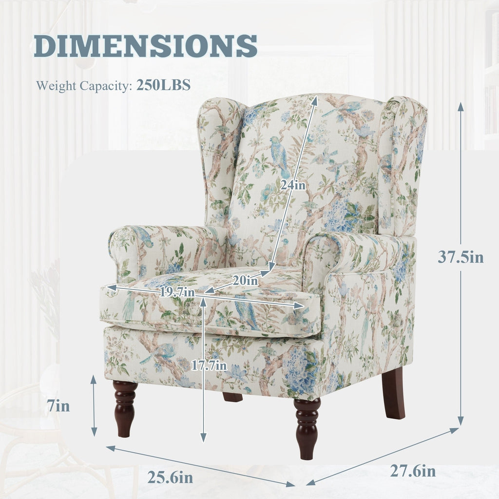 Erommy Moderner Akzentstuhl, Hochlehner-Sessel, gepolstertes Stoffsofa mit Knöpfen und Holzbeinen für das Wohnzimmer