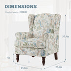 Erommy Moderner Akzentstuhl, Hochlehner-Sessel, gepolstertes Stoffsofa mit Knöpfen und Holzbeinen für das Wohnzimmer