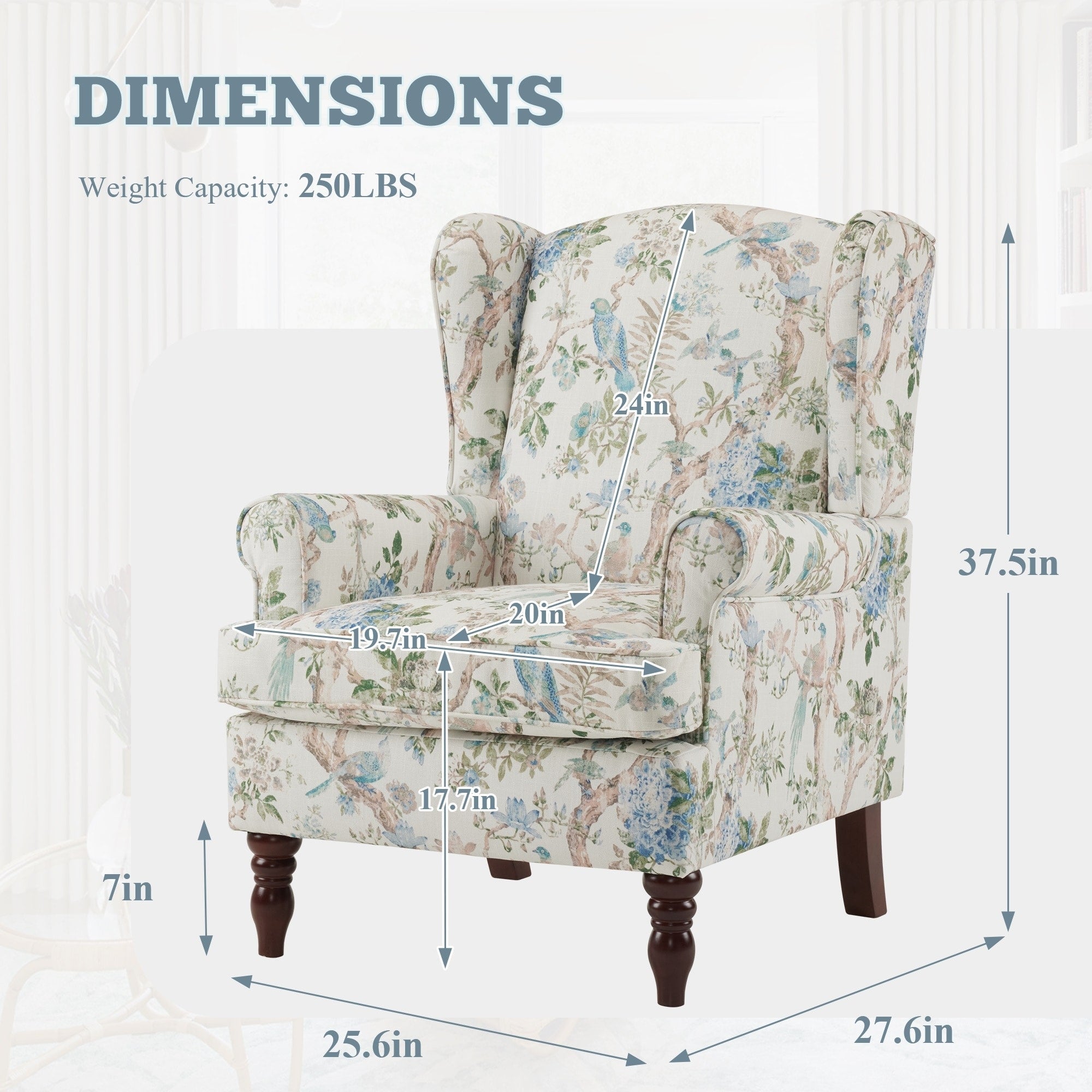 Erommy Moderner Akzentstuhl, Hochlehner-Sessel, gepolstertes Stoffsofa mit Knöpfen und Holzbeinen für das Wohnzimmer