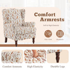 Erommy Moderner Akzentstuhl, Hochlehner-Sessel, gepolstertes Stoffsofa mit Knöpfen und Holzbeinen für das Wohnzimmer