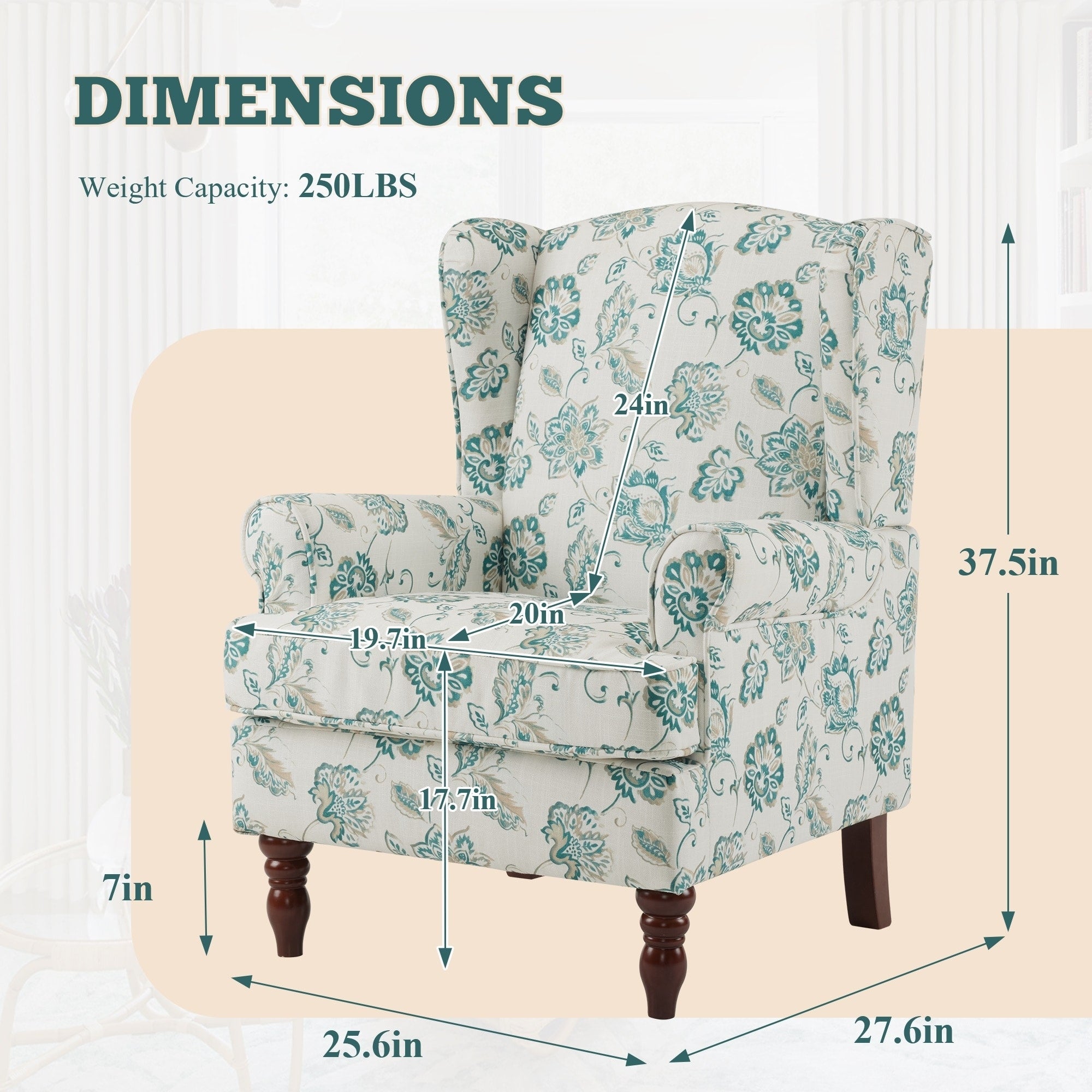 Erommy Moderner Akzentstuhl, Hochlehner-Sessel, gepolstertes Stoffsofa mit Knöpfen und Holzbeinen für das Wohnzimmer