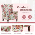 Erommy Moderner Akzentstuhl, Hochlehner-Sessel, gepolstertes Stoffsofa mit Knöpfen und Holzbeinen für das Wohnzimmer