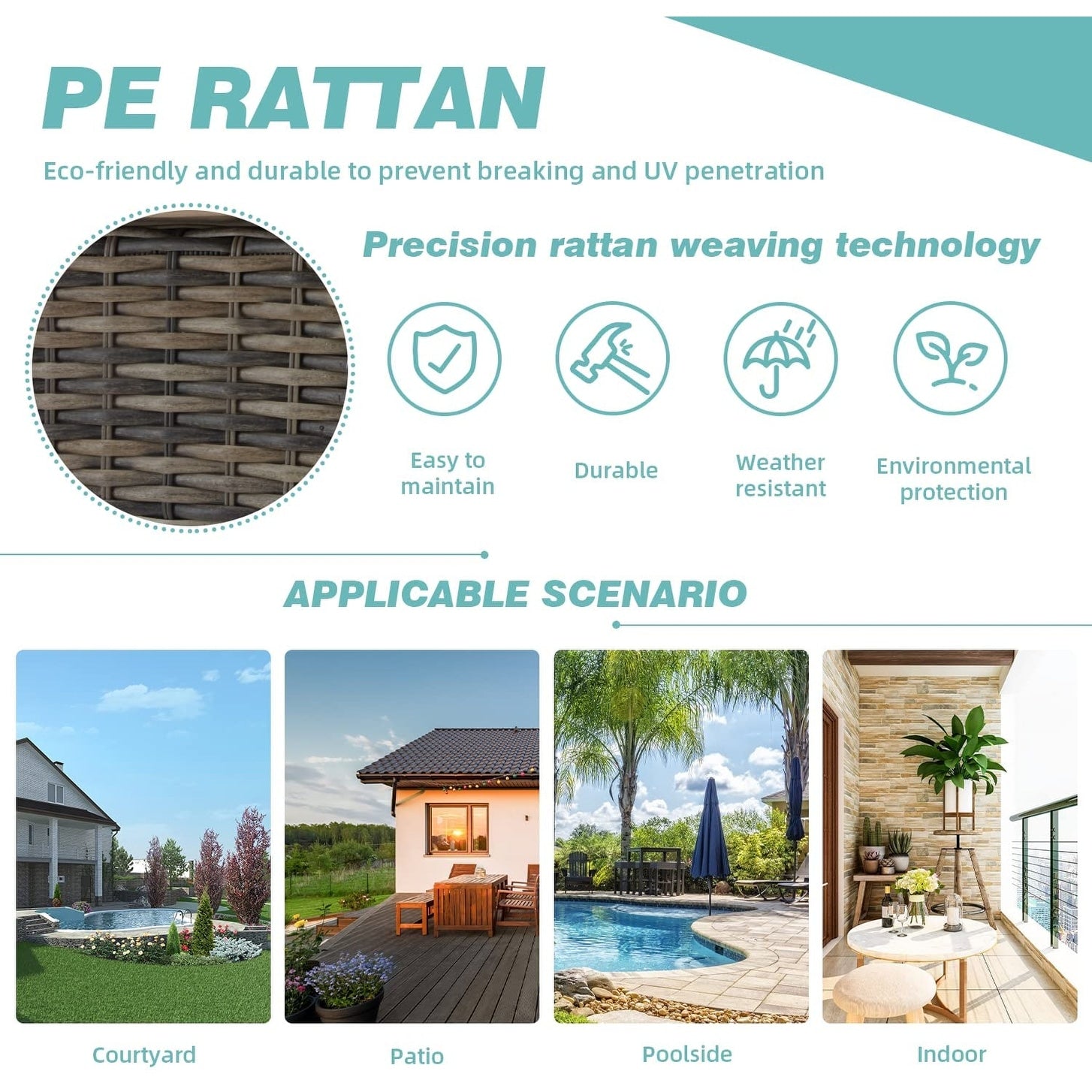 Erommy Outdoor-Dreh-Schaukelstühle (360°) mit dicken Kissen und Couchtisch aus gehärtetem Glas für Garten und Terrasse