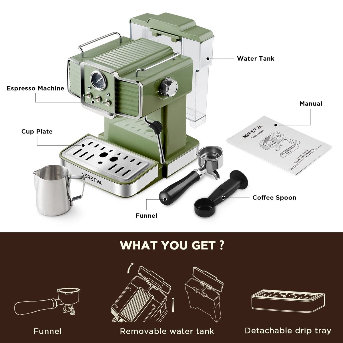 Espressomaschine mit Milchaufschäumer und Dampffunktion