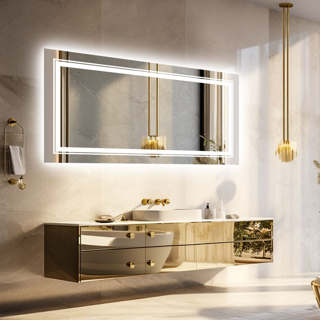 Extra großer LED-beleuchteter Wand-Waschtischspiegel mit Antibeschlagbeschichtung, 3 Farben