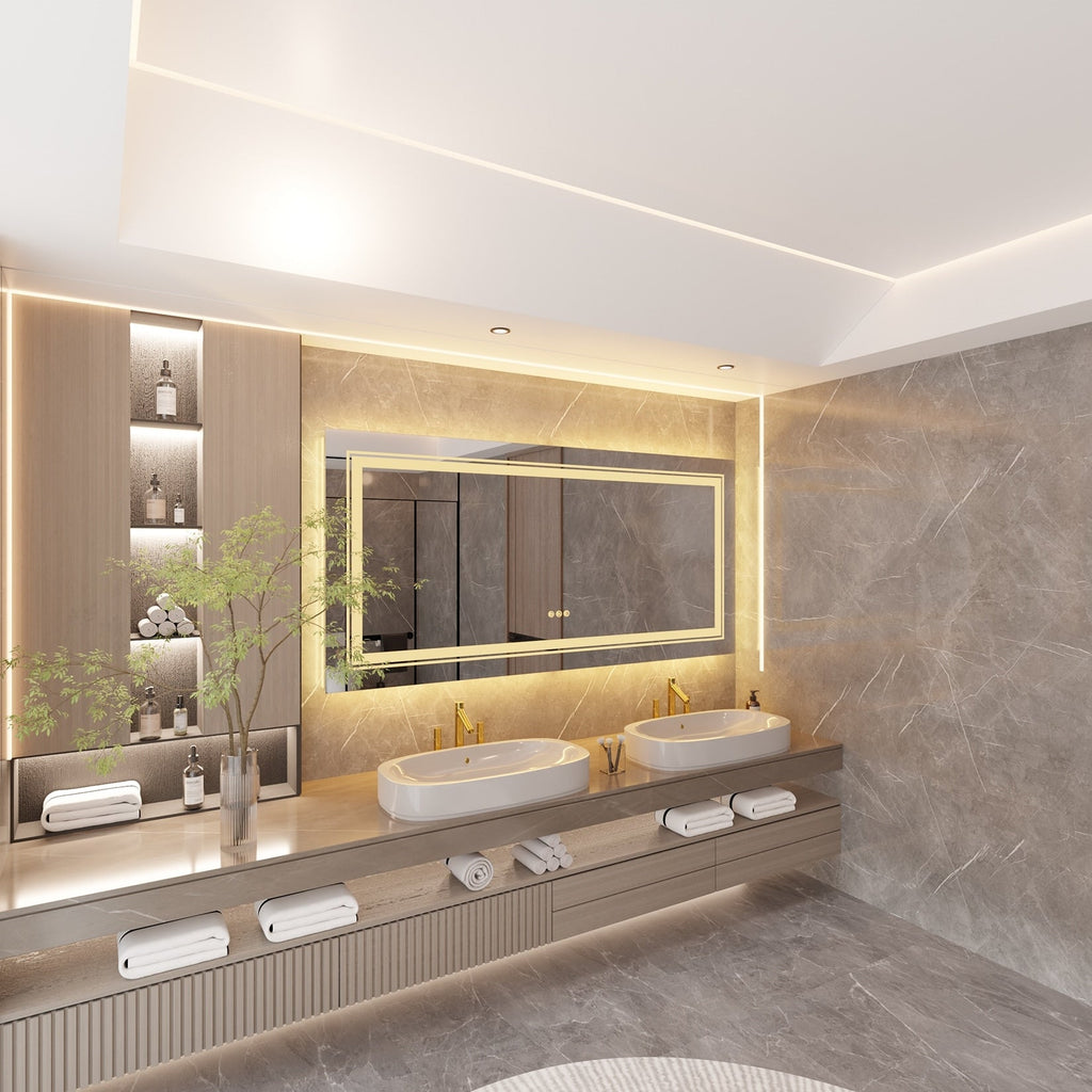 Extra großer LED-beleuchteter Wand-Waschtischspiegel mit Antibeschlagbeschichtung, 3 Farben