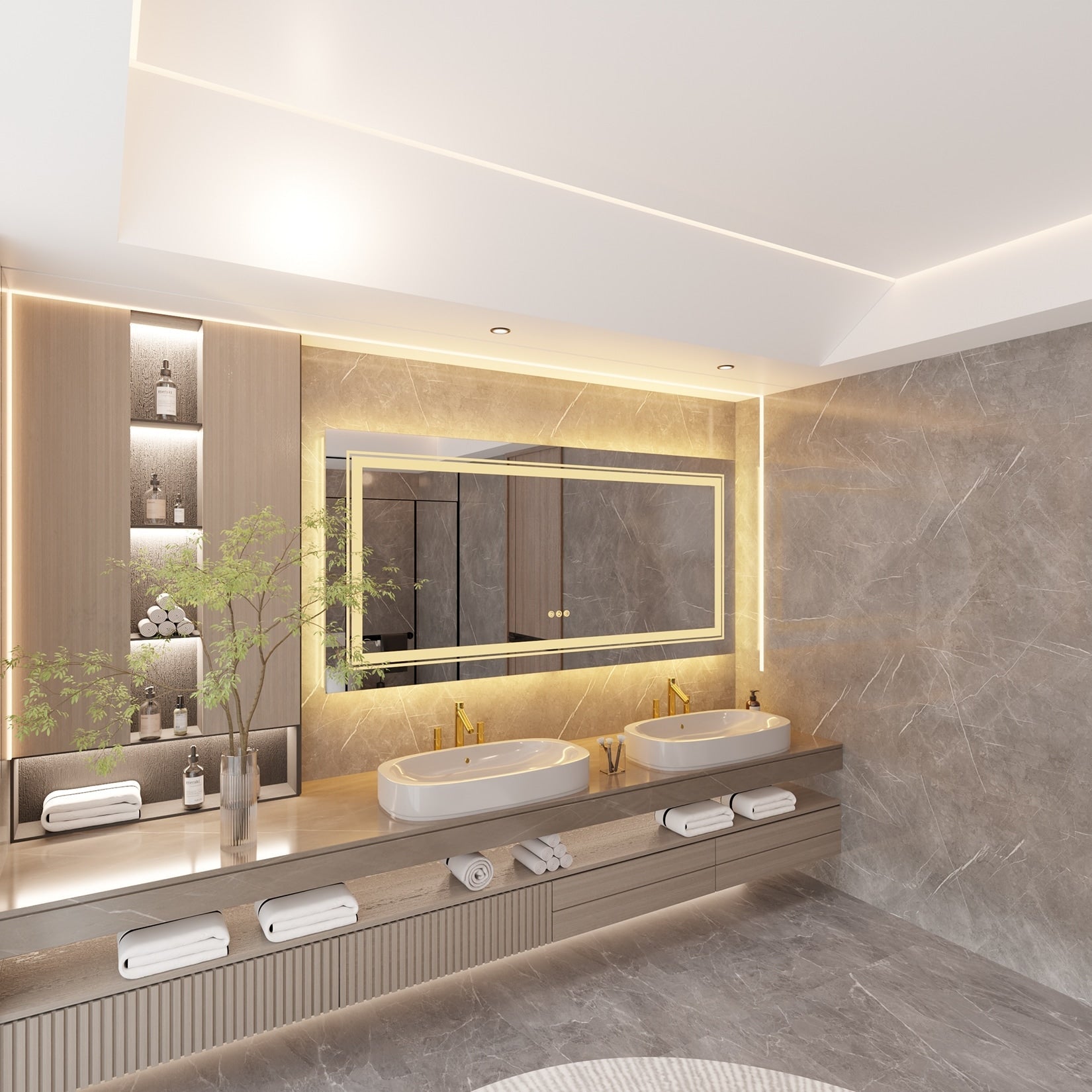 Extra großer LED-beleuchteter Wand-Waschtischspiegel mit Antibeschlagbeschichtung, 3 Farben