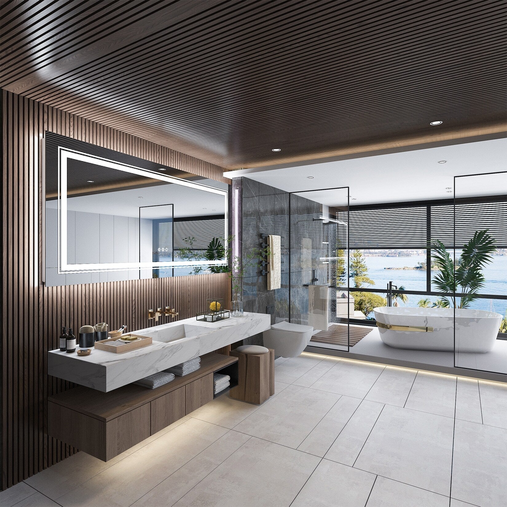 Extra großer LED-beleuchteter Wand-Waschtischspiegel mit Antibeschlagbeschichtung, 3 Farben