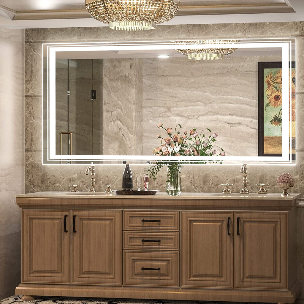 Extra großer LED-beleuchteter Wand-Waschtischspiegel mit Antibeschlagbeschichtung, 3 Farben