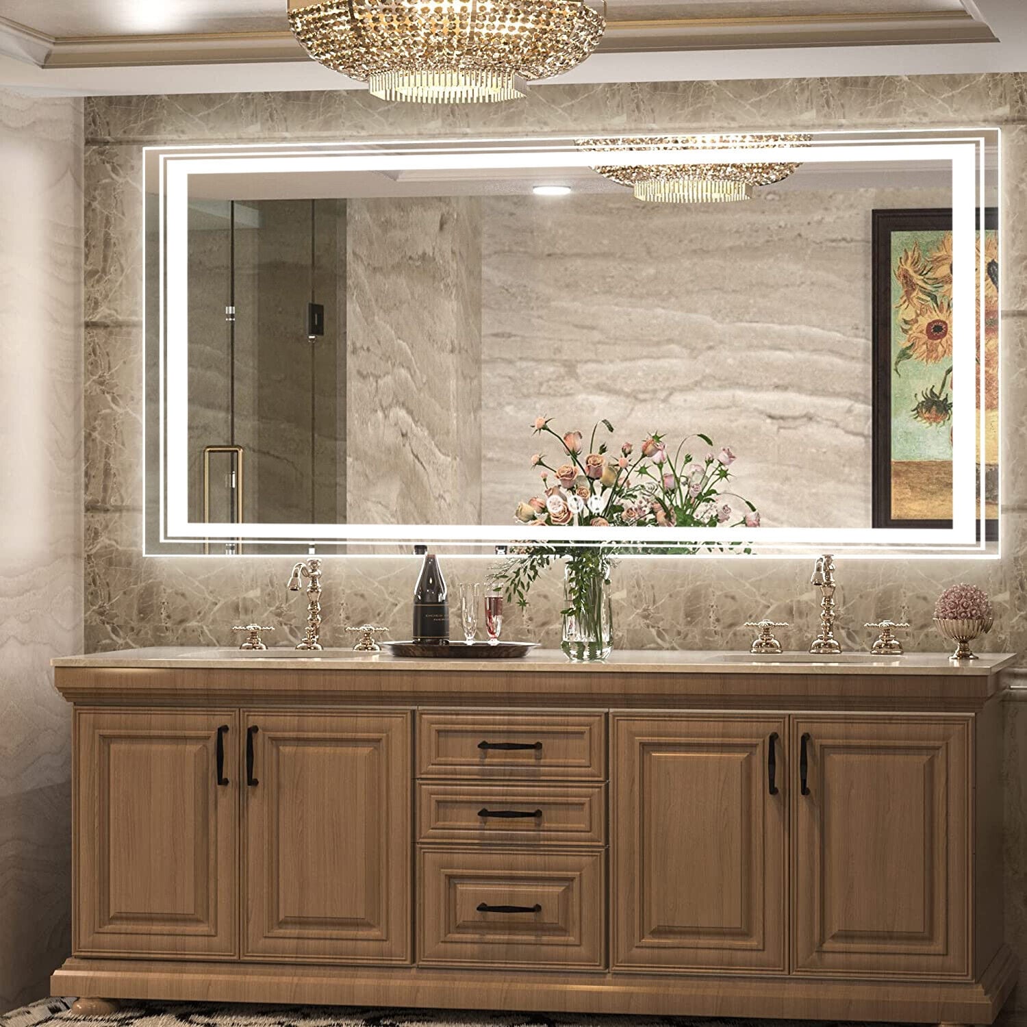 Extra großer LED-beleuchteter Wand-Waschtischspiegel mit Antibeschlagbeschichtung, 3 Farben