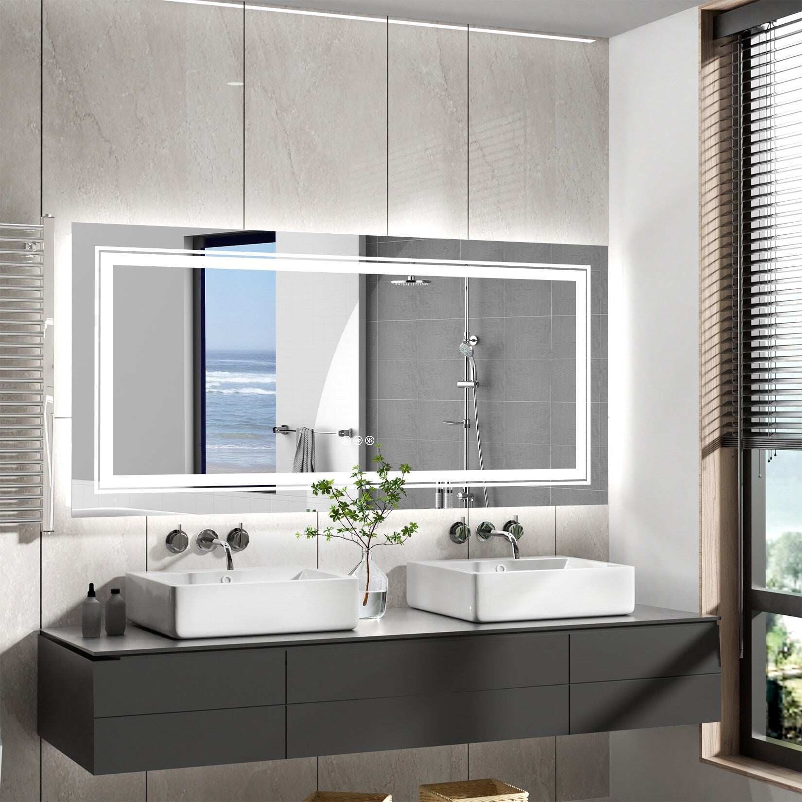 Extra großer LED-beleuchteter Wand-Waschtischspiegel mit Antibeschlagbeschichtung, 3 Farben