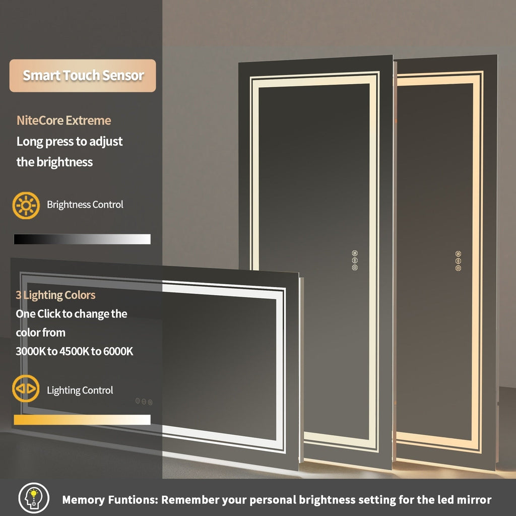 Extra großer LED-beleuchteter Wand-Waschtischspiegel mit Antibeschlagbeschichtung, 3 Farben