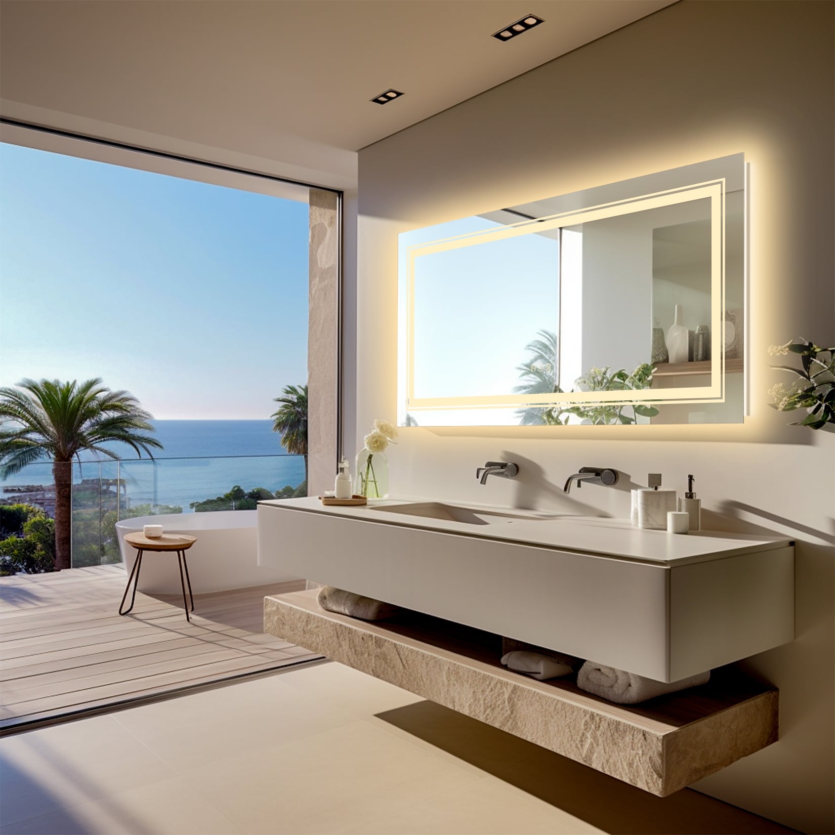 Extra großer LED-beleuchteter Wand-Waschtischspiegel mit Antibeschlagbeschichtung, 3 Farben