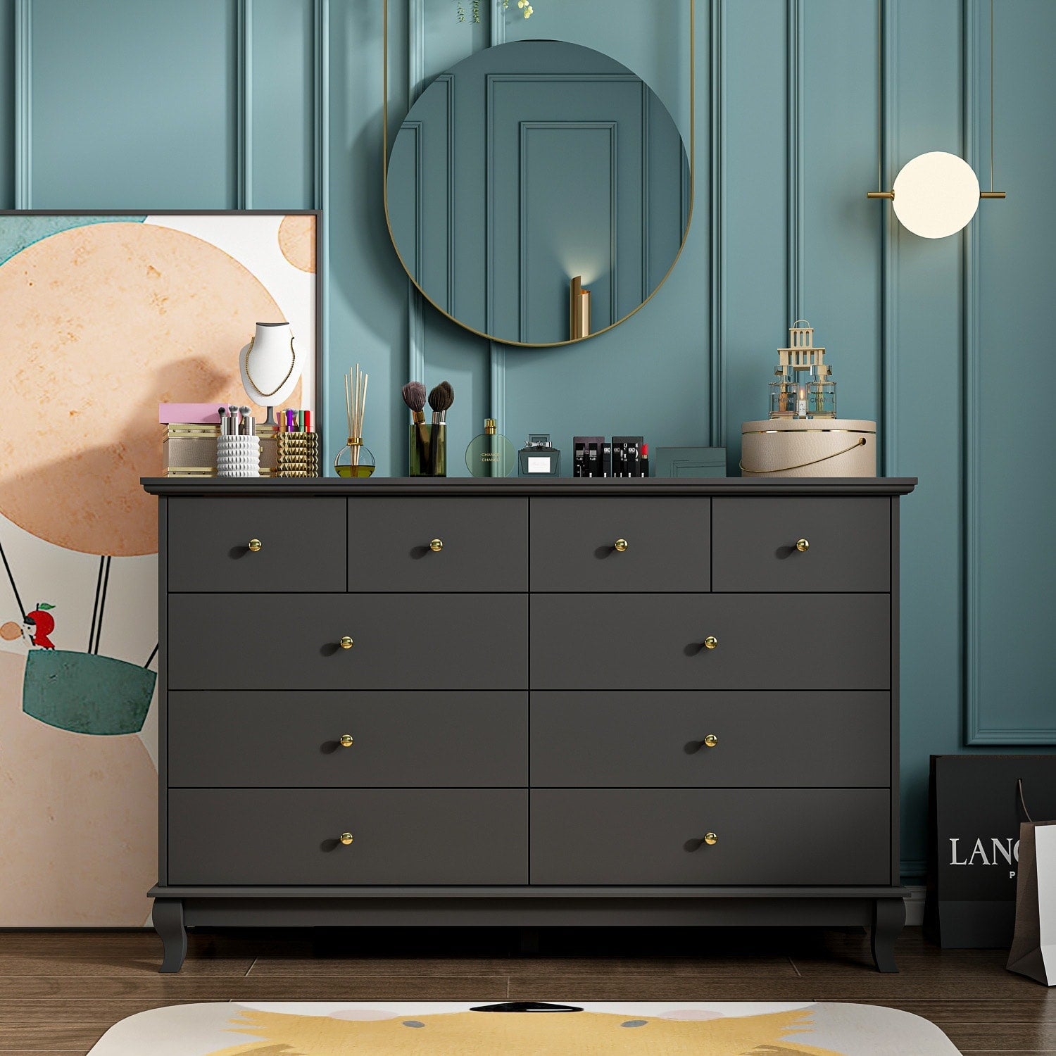 Doppelkommode mit 10 Schubladen für das Schlafzimmer, weiß, viel Stauraum